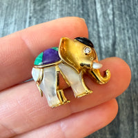 Inlaid Gemstone Asch Grossbardt Elephant Pin in 14K Gold