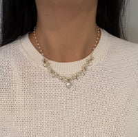 Talisman Cultured Pearl and Quartz Waterfall Necklace in 14K Gold