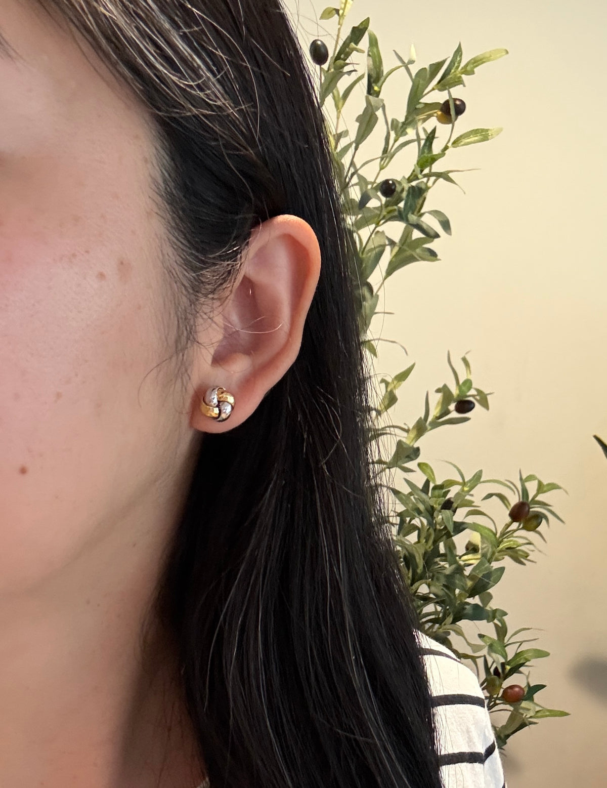 Two Tone 18K Gold Knot Stud Earrings (I)