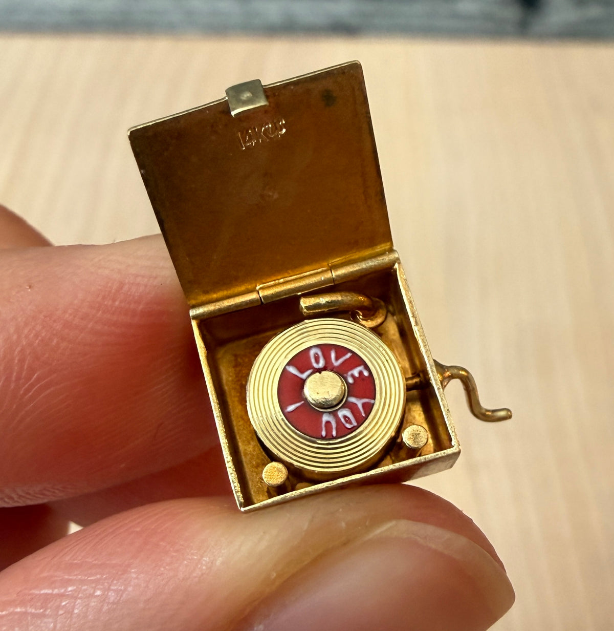 1950s Sloan & Co Mechanical “I Love You” Record Player Charm