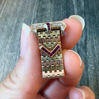 Retro 1940s Ruby and Diamond Buckle Adjustable Ring