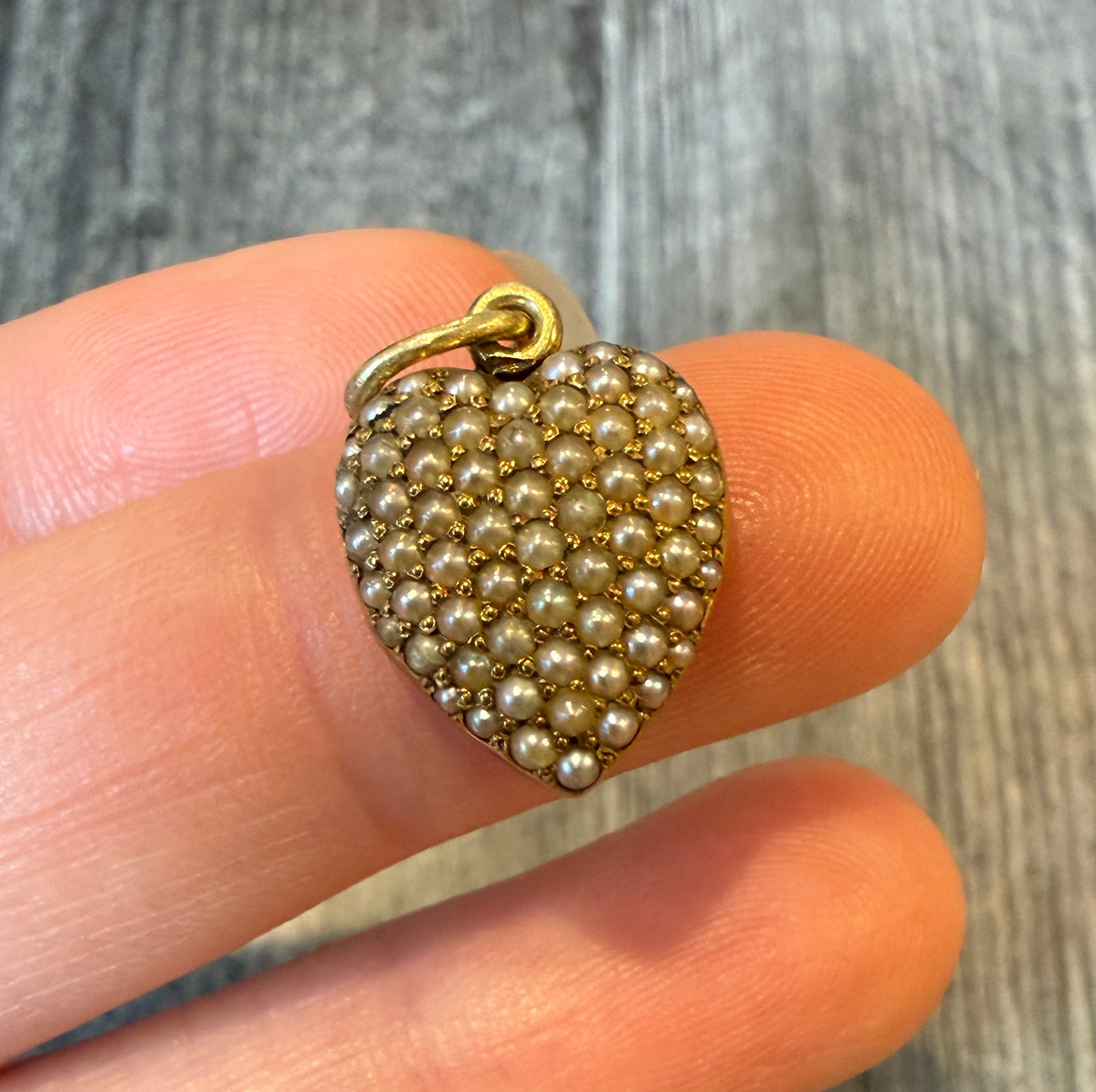 Small Edwardian Split Pearl Heart Locket in 14K Gold