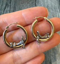 Midsized 14K Gold Hoop Earrings with Silver Hanging Cats