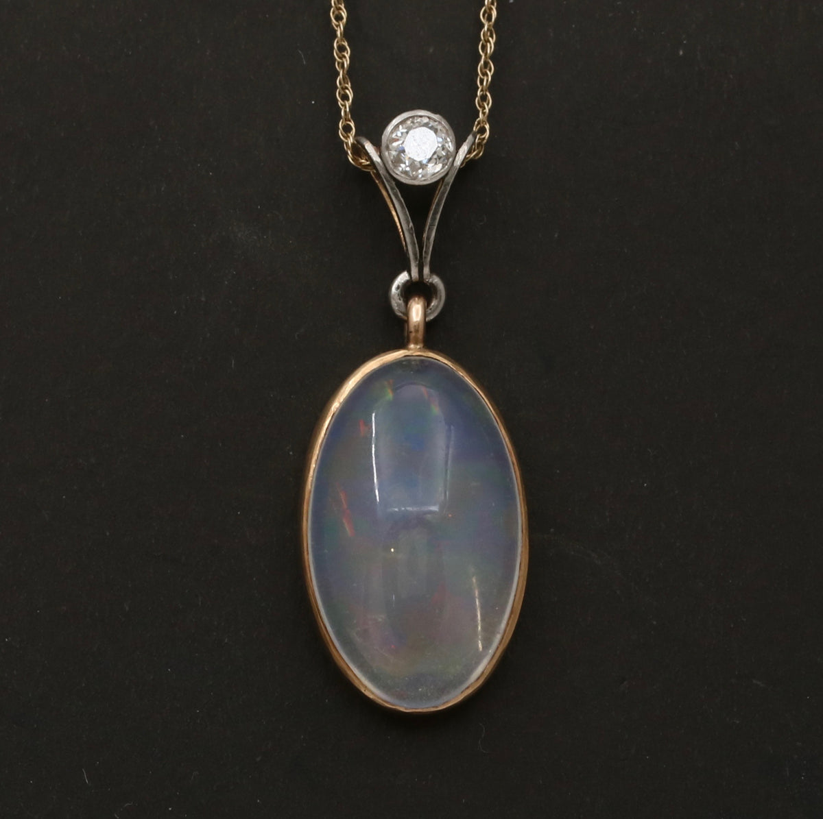 Vintage Jelly Opal and Diamond Platinum Pendant