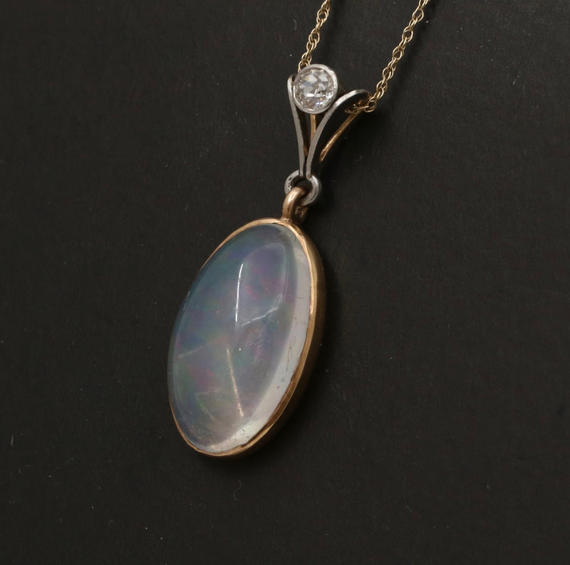 Vintage Jelly Opal and Diamond Platinum Pendant