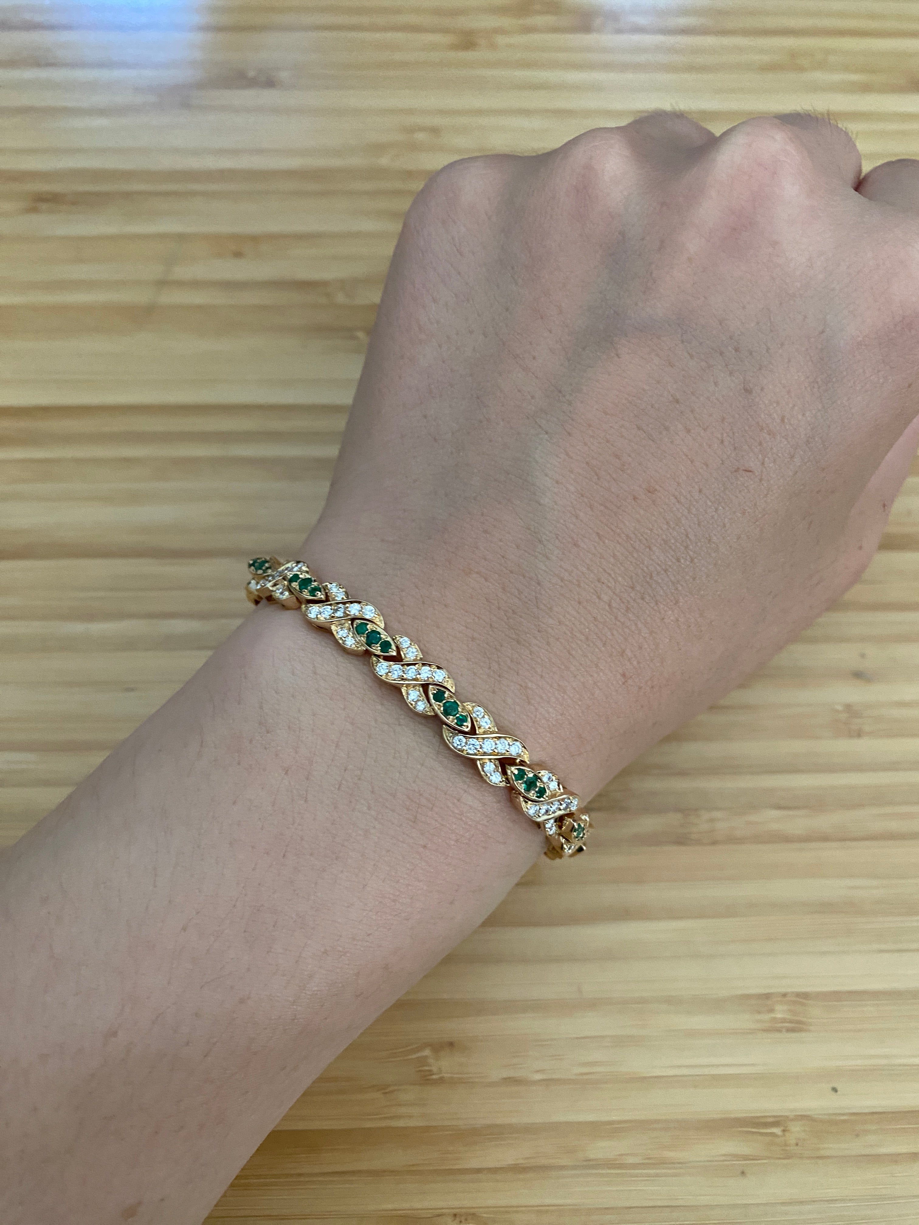 Emerald and Diamond XOXO 14K Gold Bracelet Alpha Omega Jewelry