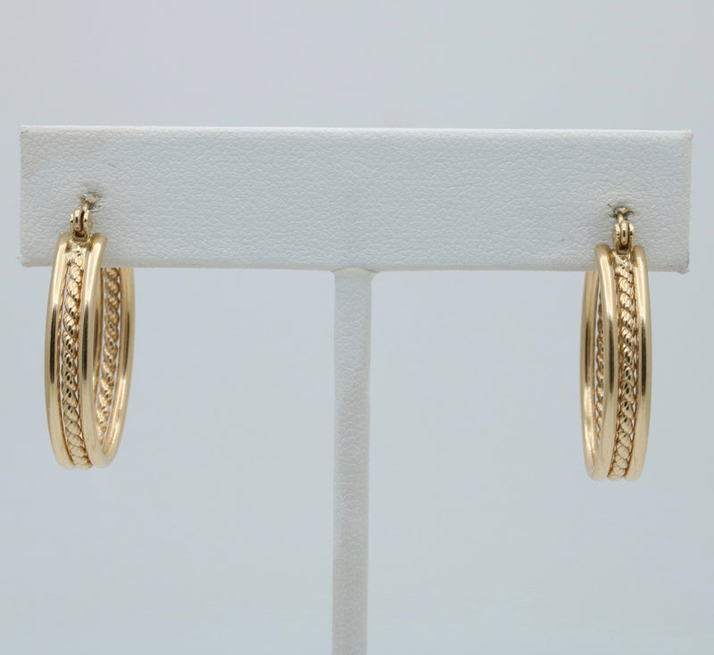 Vintage 14K Gold Twist Oval Hoop Earrings