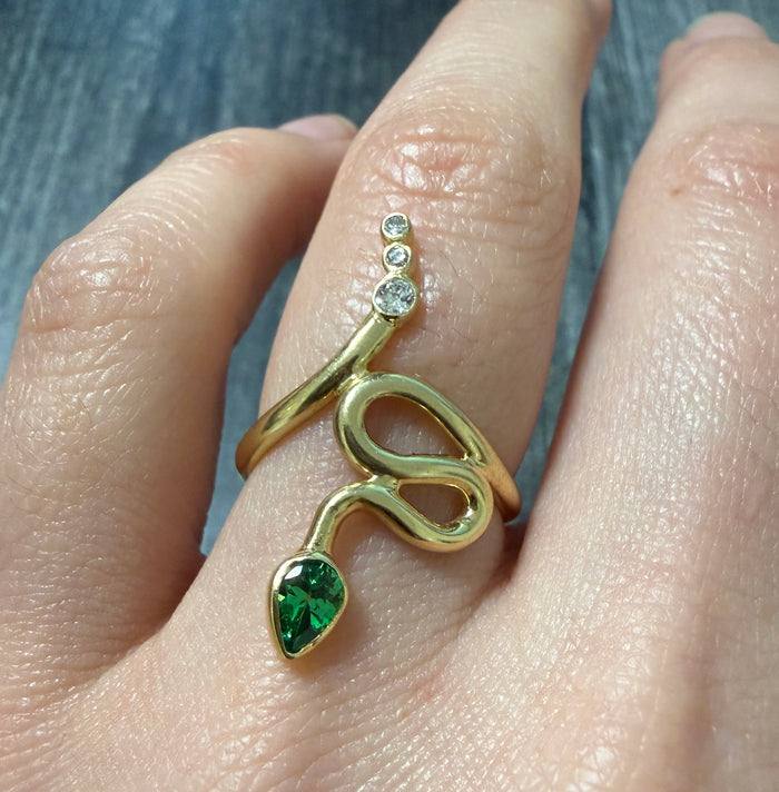 Tsavorite Garnet and Diamond Snake Ring