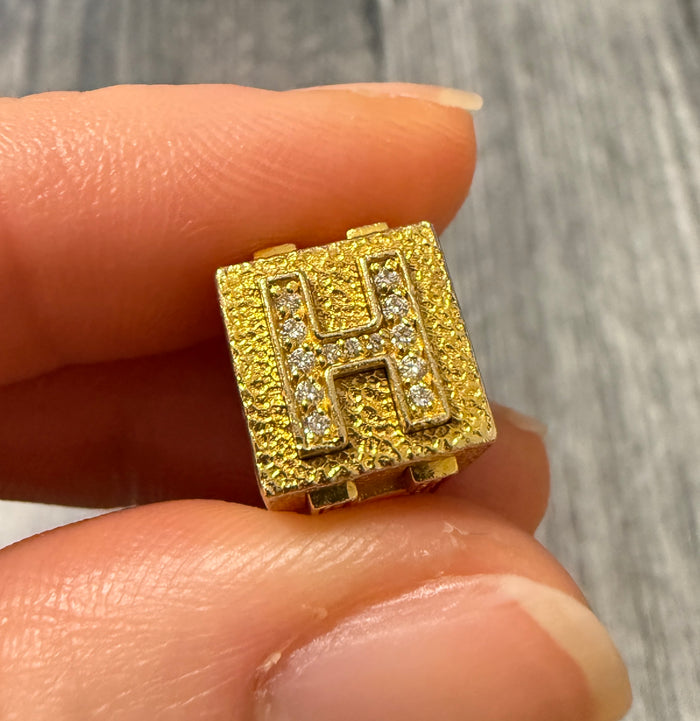 Diamond and 14K Gold Initial "H" Cube or Block Slider Charm
