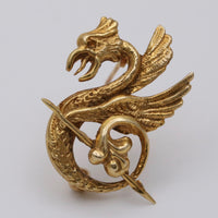 Art Nouveau 14K Gold Griffin Dragon Pin