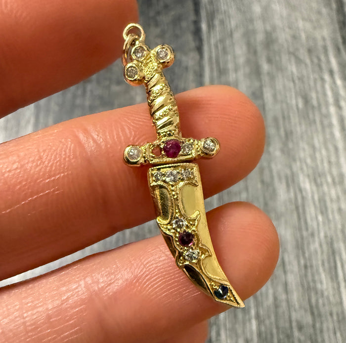 Diamond and Ruby Dagger Charm with Removable Cover