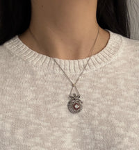 Edwardian Diamond and Ruby Bow Lavalier Necklace