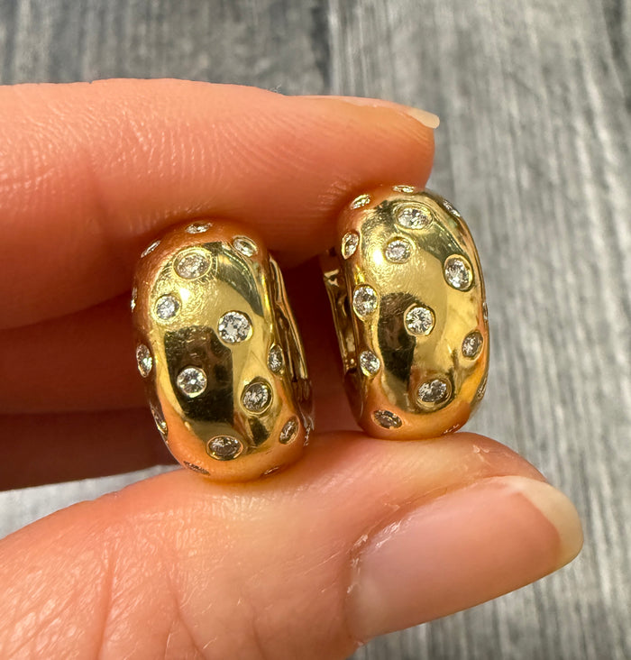 Diamond Etoile and 18K Gold Huggie Hoop Earrings