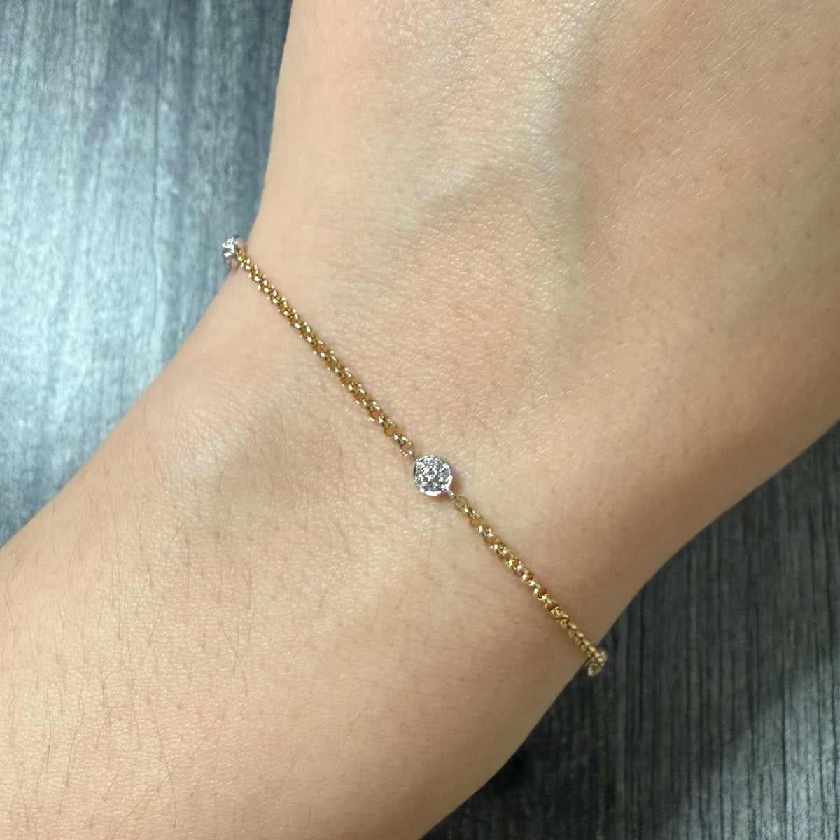 Diamond Station and 14K Gold Cable Link Bracelet, 7.5" Long