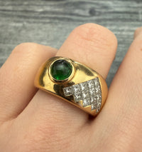 Wide Cabochon Emerald and Diamond Geometric Style Band