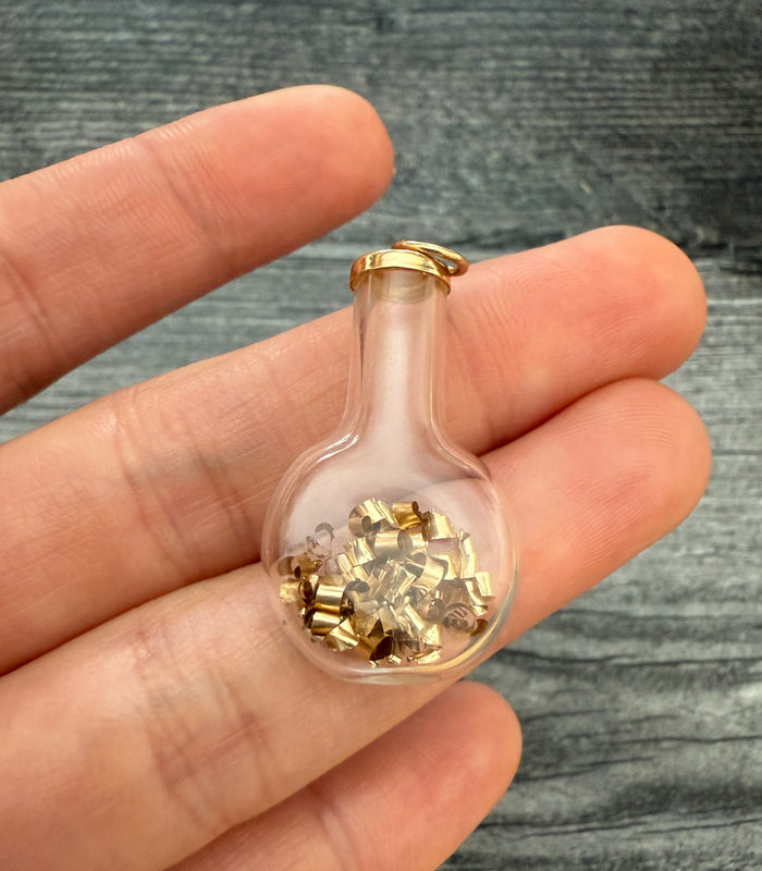 Vintage Gold Flakes in a Bottle Pendant, 14K Gold