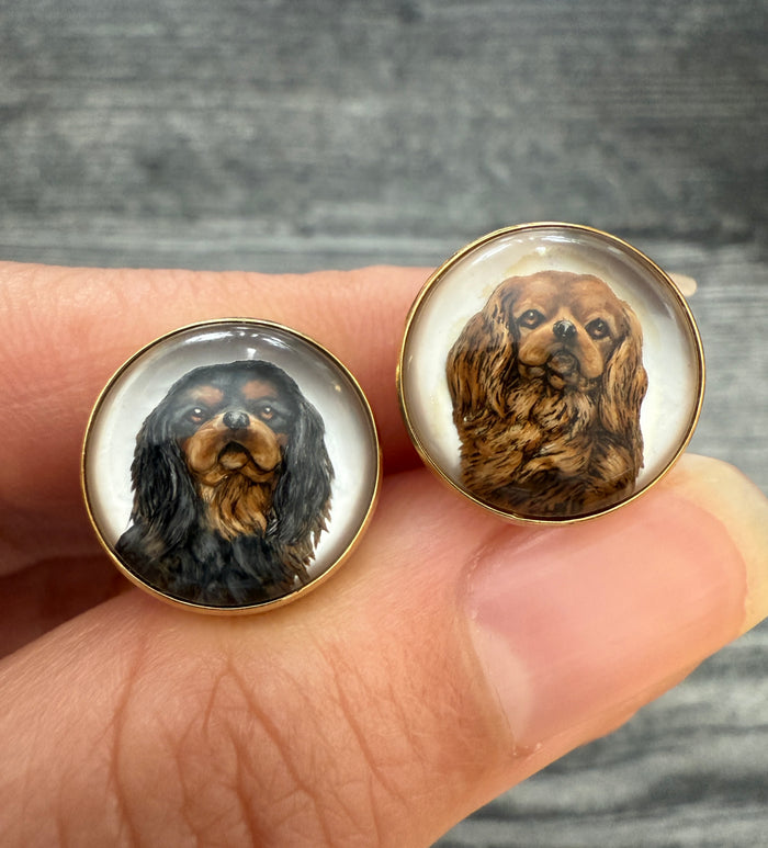 English Essex Crystal Spaniel Dogs and 18K Gold Cufflinks