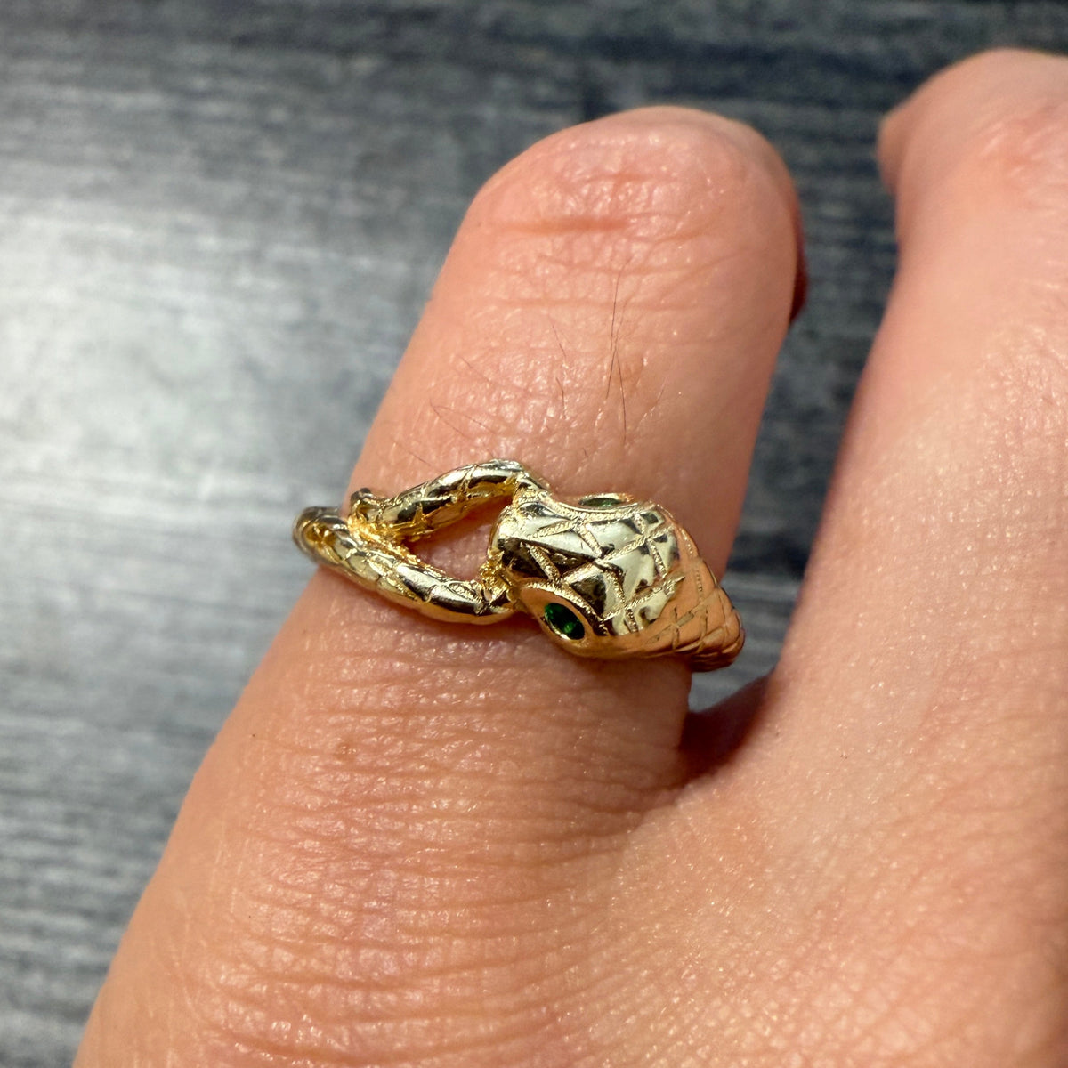14K Gold and Emerald Snake Ring (I)