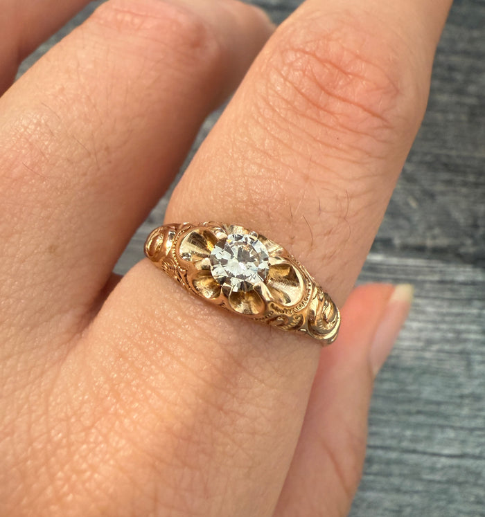 Antique Diamond and 14K Gold Belcher Ring