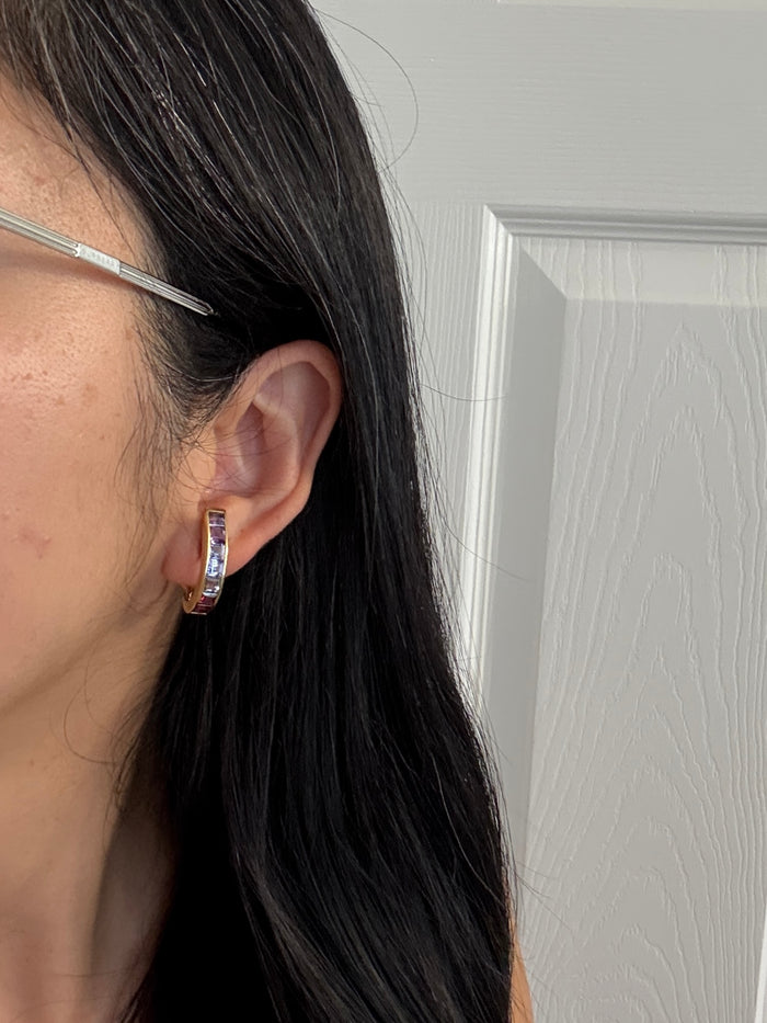 Gradient Gemstone and 18K Gold Huggie Earrings