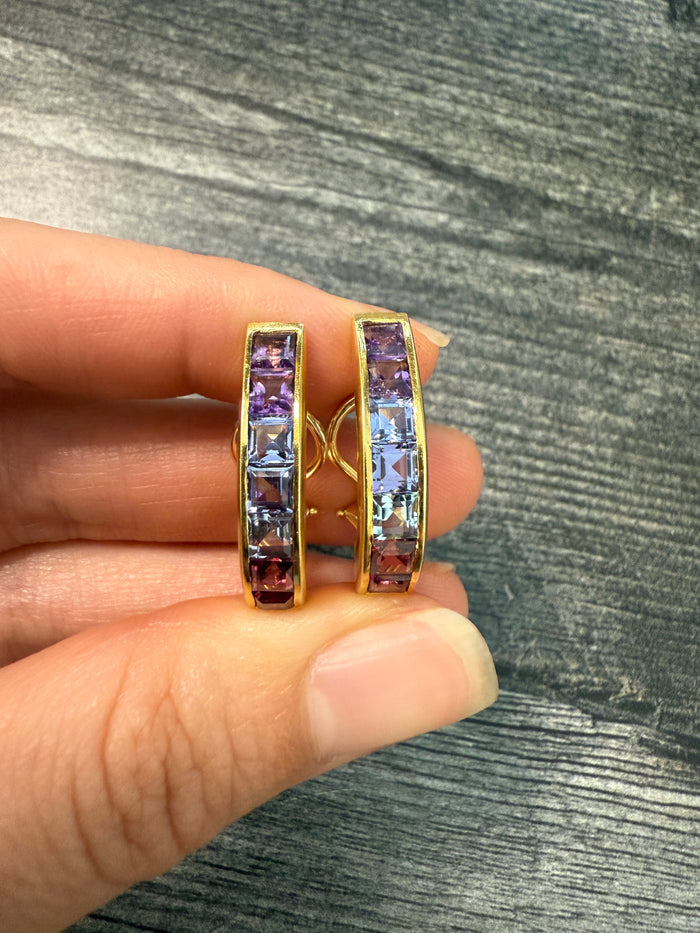 Gradient Gemstone and 18K Gold Huggie Earrings