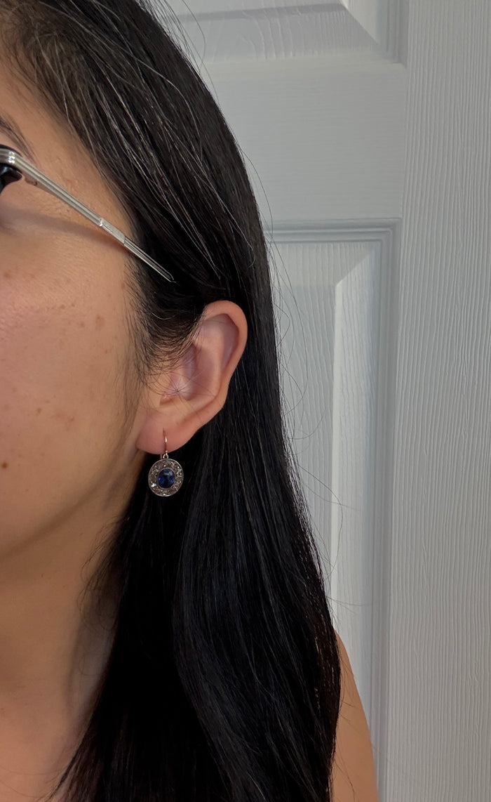 Sapphire and Rose Cut Diamond Dangling Earrings