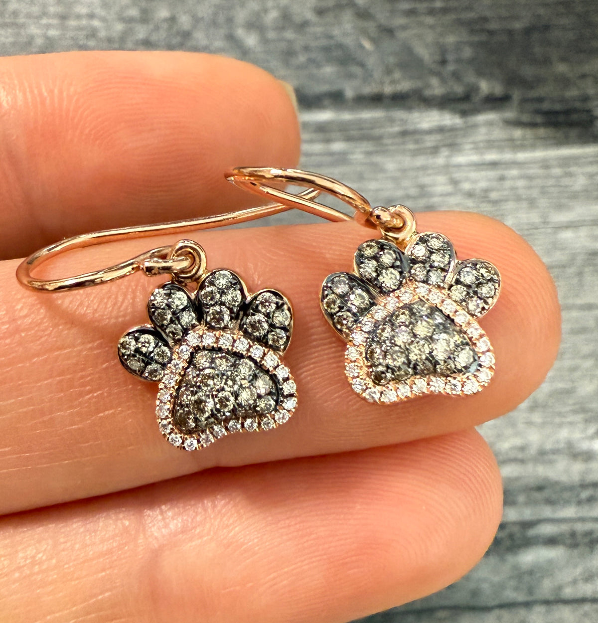 Levian Paw Print Diamond and 14K Rose Gold Earrings (M)