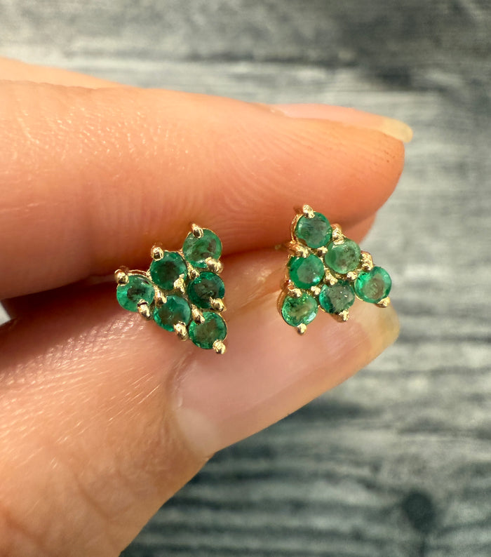 Emerald and 14K Gold Triangle Stud Earrings