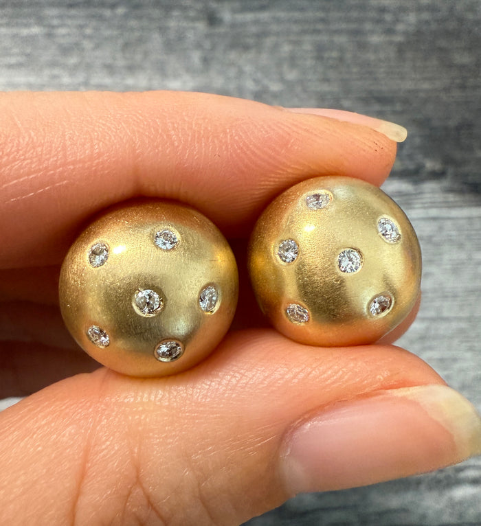 Etoile Diamond and 14K Gold Dome Button Earrings