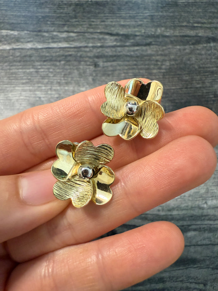 Dimensional 14K Gold Clover Flower Earrings