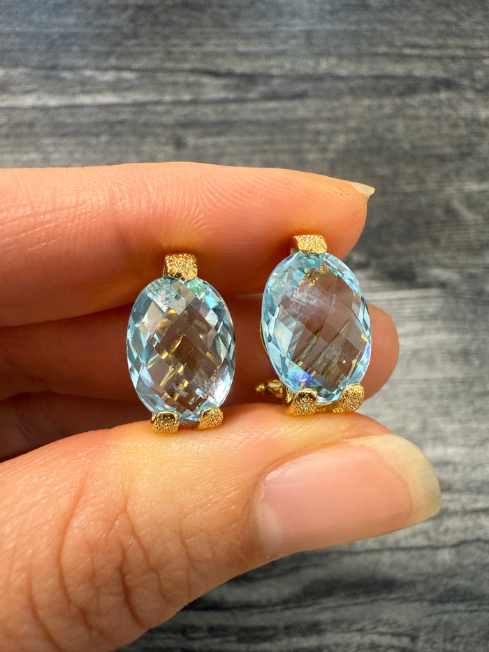 Vintage Blue Topaz and 18K Gold Earrings