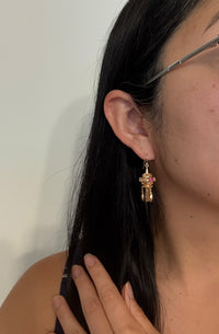 Midcentury Ornate Dangling Ball and Fringe Earrings in 18K Gold