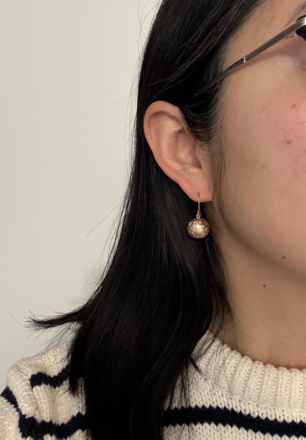 LJ Cross Diamond Etoile and 14K Rose Gold Ball Dangle Earrings