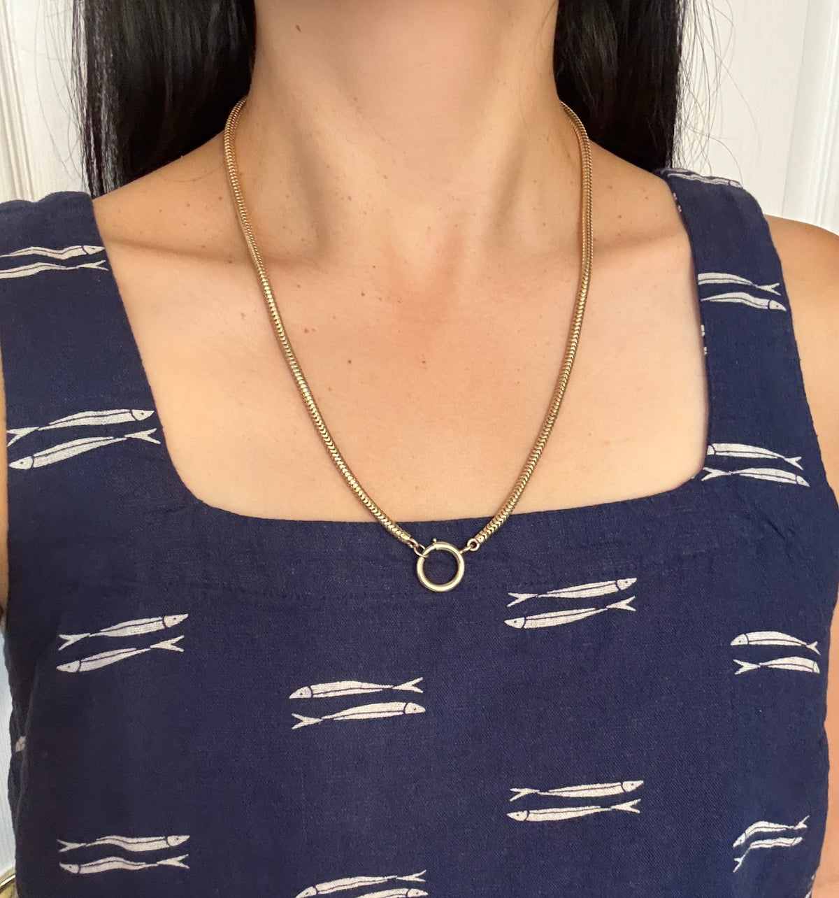Vintage 14K Tubular Snake Chain with Oversized Bolt Ring, 23" Long (Y)