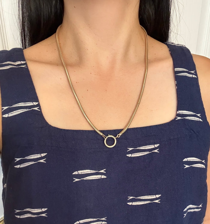 Vintage 14K Tubular Snake Chain with Oversized Bolt Ring, 23" Long (Y)