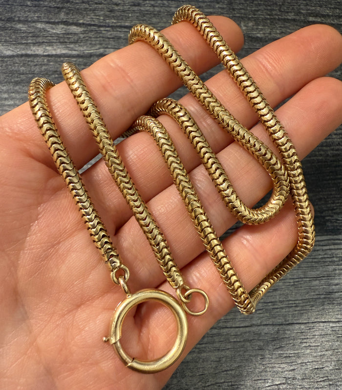Vintage 14K Tubular Snake Chain with Oversized Bolt Ring, 23" Long (Y)