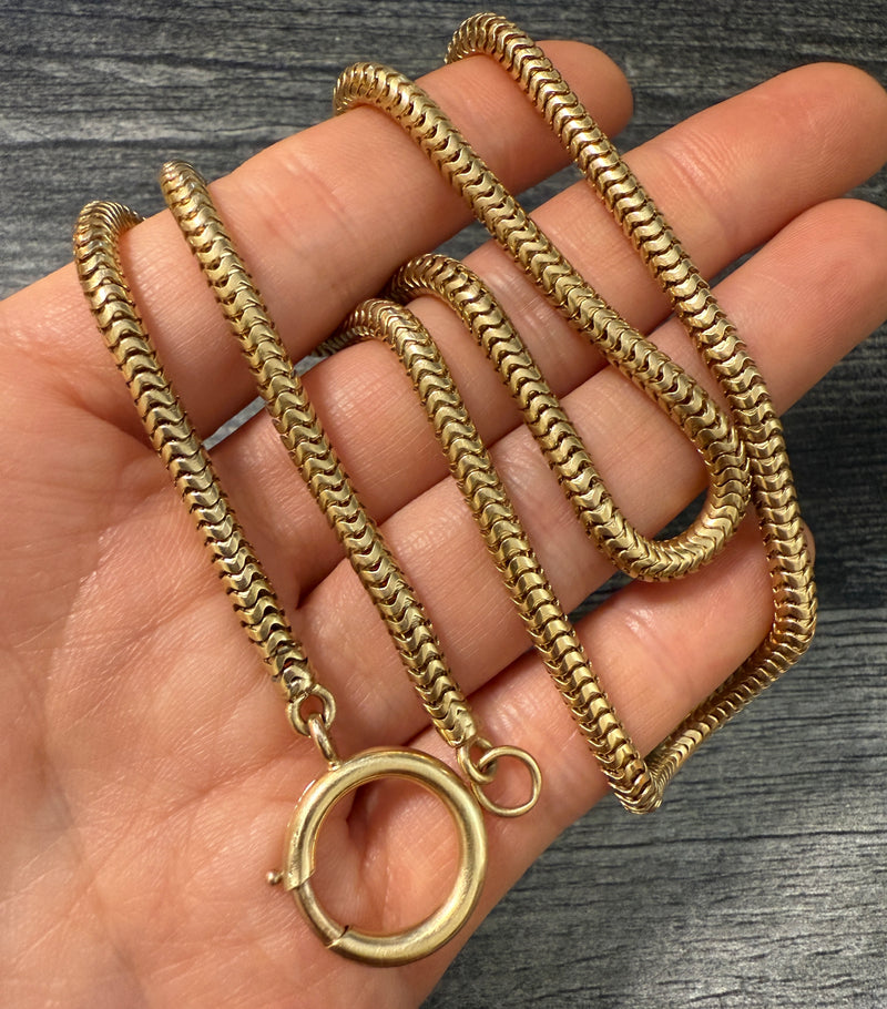 Vintage 14K Tubular Snake Chain with Oversized Bolt Ring, 23" Long (Y)