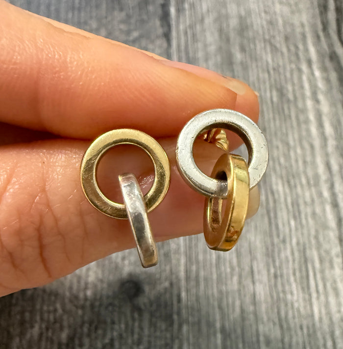 Tiffany & Co Interlocking Circle Link Dangle Earrings in Silver and 18K Gold