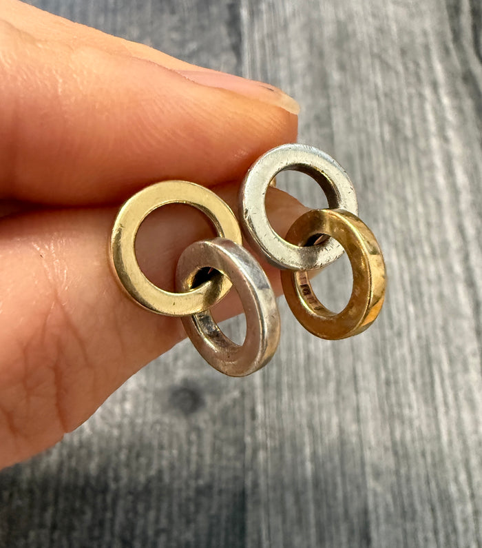 Tiffany & Co Interlocking Circle Link Dangle Earrings in Silver and 18K Gold