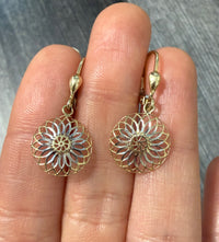 Two Tone 10K Gold Dangling Mandala Earrings