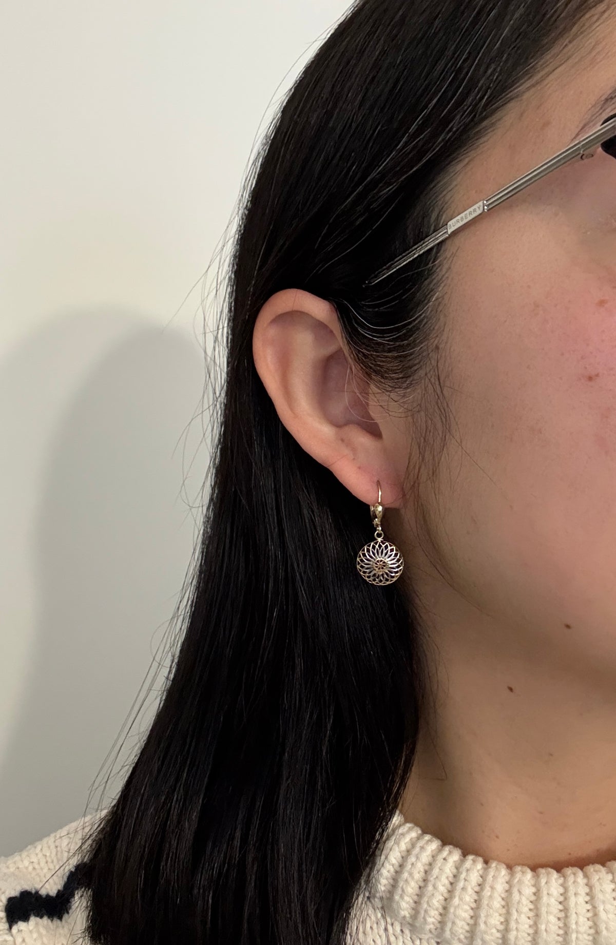 Two Tone 10K Gold Dangling Mandala Earrings