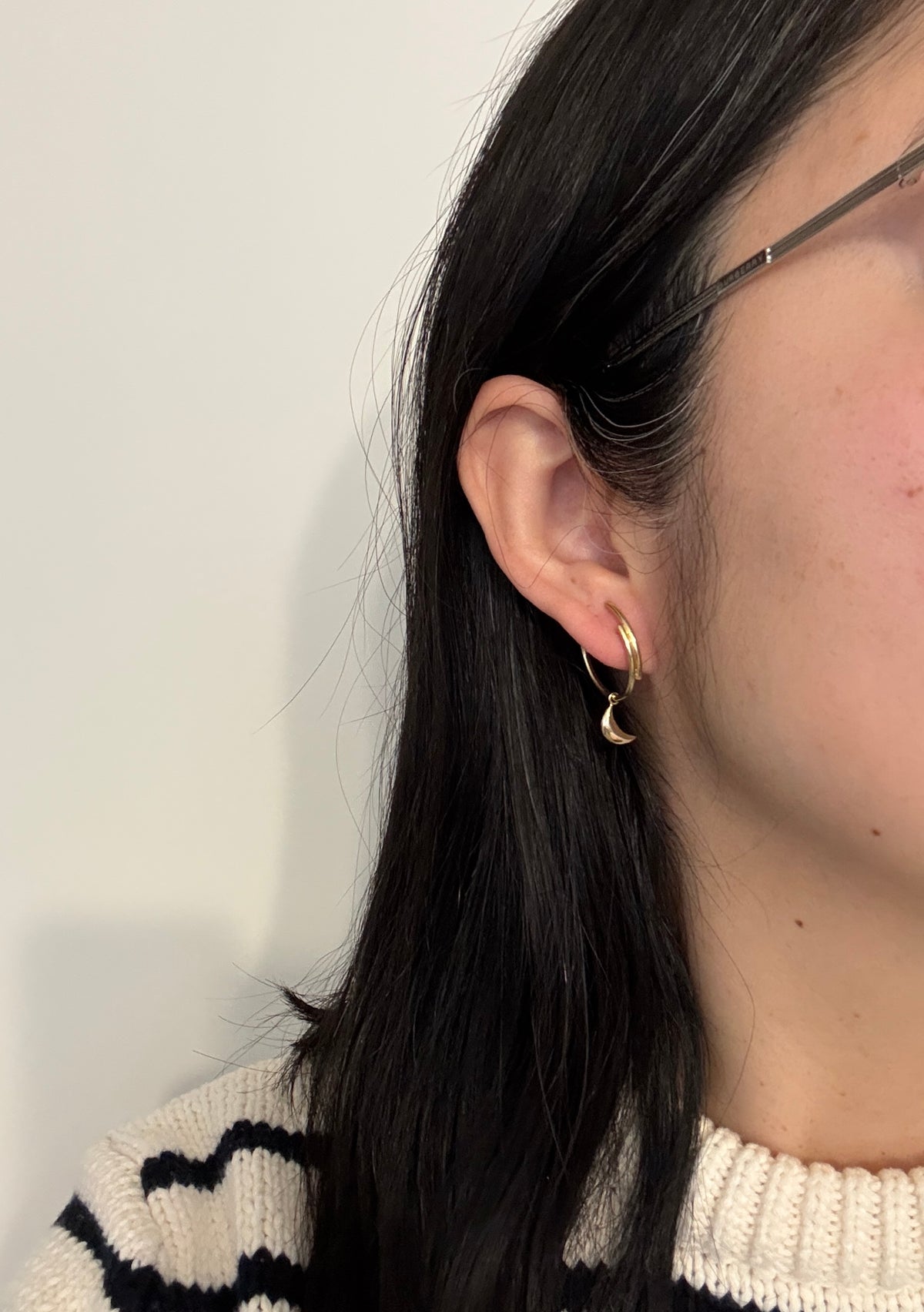 Celestial 14K Gold Hoop Earrings with Dangling Crescent Moon Charm