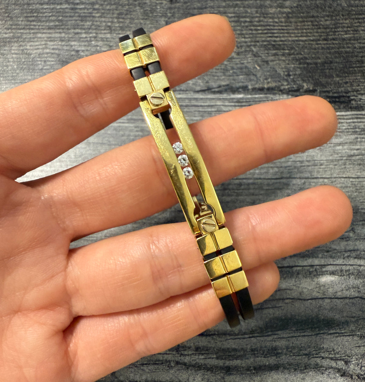 Baraka Diamond and 18K Gold Rubber Bracelet – Alpha Omega Jewelry