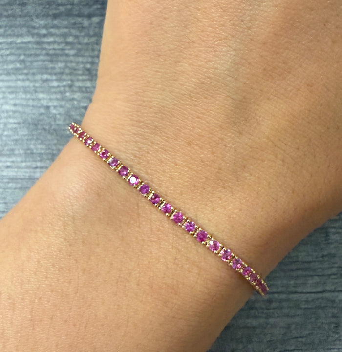 Pink Tourmaline and 18K Gold Line Bracelet