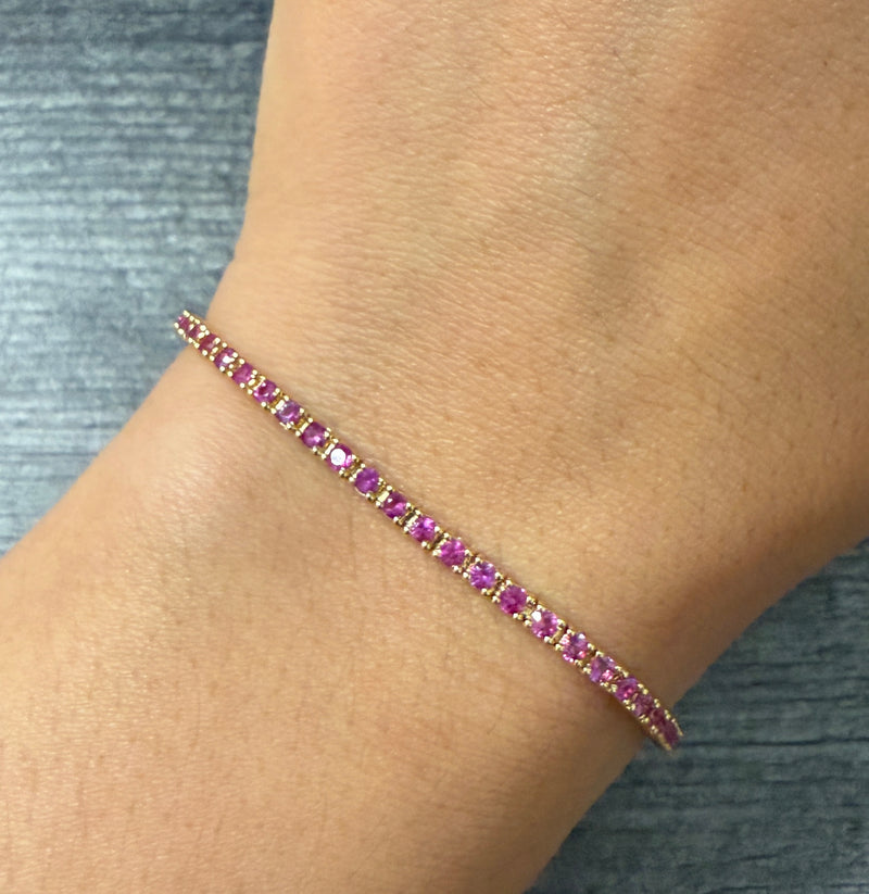 Pink Tourmaline and 18K Gold Line Bracelet