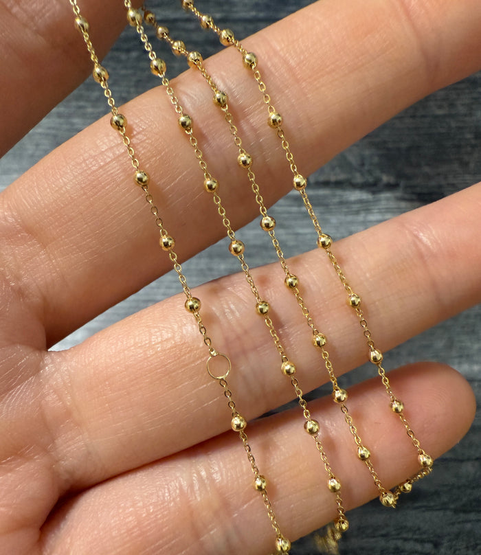 14K Gold Saturn Ball Chain, 16"-18" Long