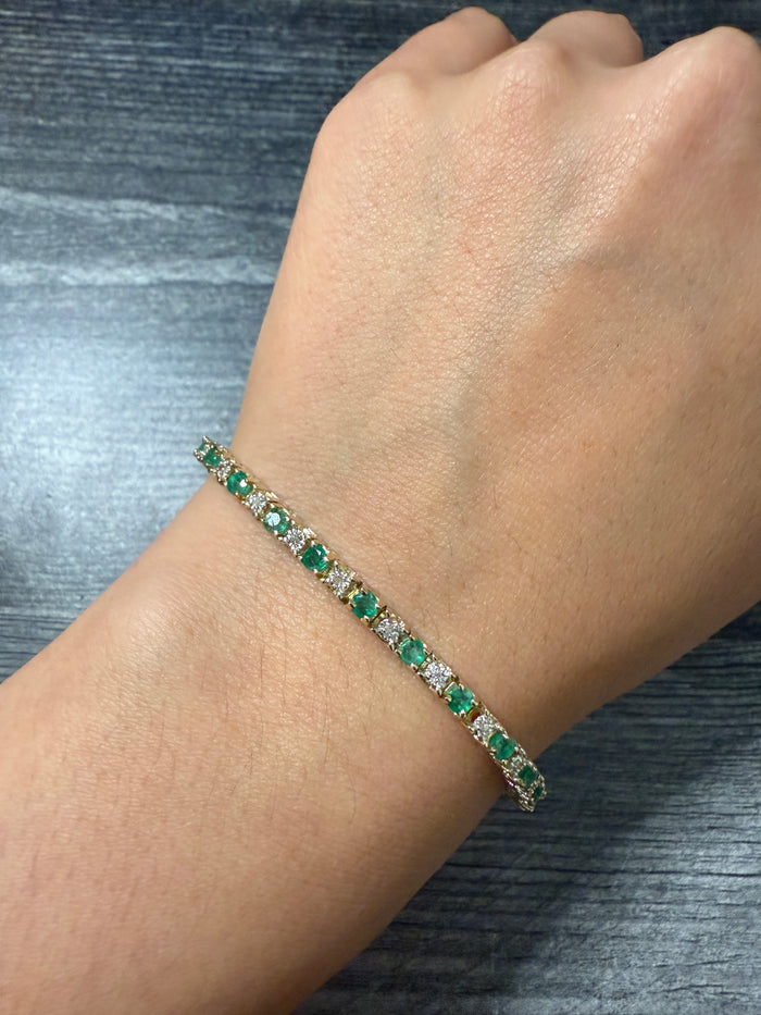 Emerald and Diamond Line Bracelet