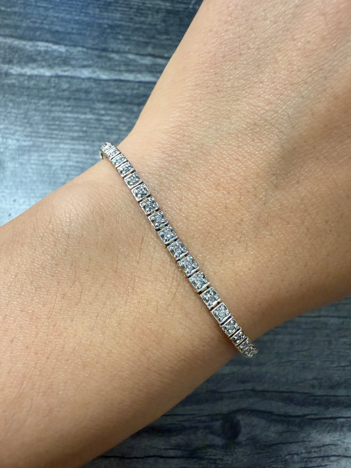 Diamond and 14K Gold Line Bracelet, 7" Long