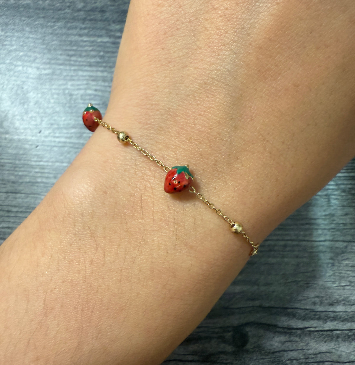 Enamel Strawberry and 14K Gold Bracelet