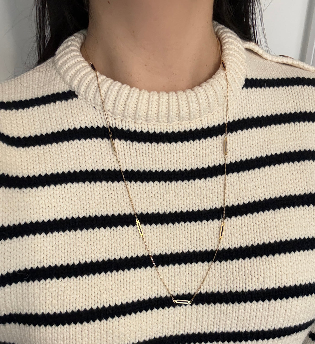 Uno A Erre 18K Gold and Blue Enamel Bar Link Station Chain, 28.5" Long